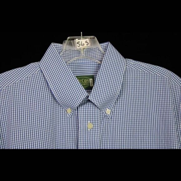 McCoy Outdoor Co. 1/2 Button Down Pocket Front Men's L Blue Gingham Cotton Shirt - Picture 2 of 6